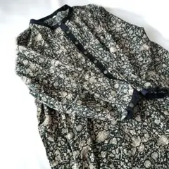 フローラルプリント 七分袖 バンドカラー ワンピース