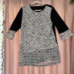 美品！モノトーン柄 チュニック 七分袖 フリーサイズ