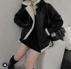黒レザー ムートンコート ブルゾン ボア