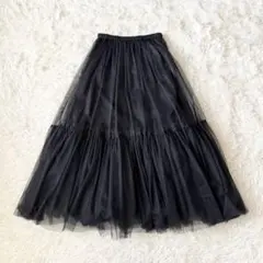 1er Arrondissement チュールギャザースカート マキシ丈 黒のサムネイル