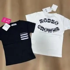 新品タグ付RODEO CROWNS ストライプポケットTシャツ95-105白