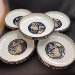 刺身皿 5枚セット 菊文様 染付 金彩 銘々皿 小皿 煮物皿　有田焼　仁祥窯のサムネイル