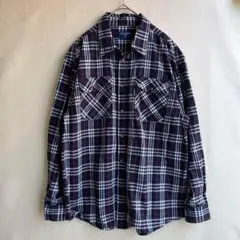 美品　COMFORTABLE ONE　メンズ　チェック　シャツ　XL ネイビー