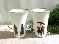 香蘭社　和蘭陀人　白磁 組湯呑　2客　金彩