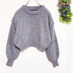 GRL グレイル【F】長袖ニット セーター 肉厚 厚手 グレー 畦編みローゲージ