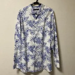 CROWN & IVY 長袖シャツ 花柄 ブルー ホワイト XXL