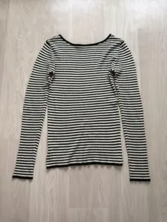 【FREAK'S STORE】 リブ編みボーダー長袖トップスグリーン×ホワイトFのサムネイル