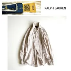 現行QRタグ 【ラルフローレン】リネンストライプシャツ オーバーサイズ 男女兼用