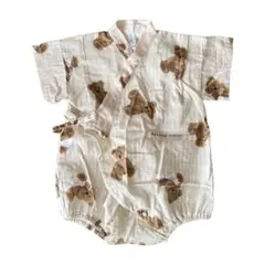 【美品】ジェラートピケ 甚平　ロンパース　くま　80-90