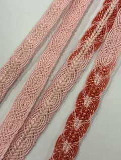 帯締め　夏物　レース編み　正絹　桃色　オレンジ色　涼やか