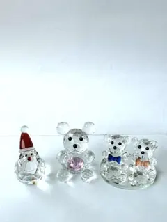 【美品】クリスタルガラス置物3点 サンタ クマ ペアベア