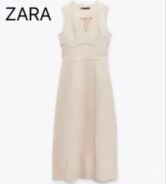 ZARA Vネック ノースリーブワンピース アイボリー M