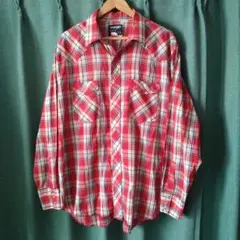 ビンテージ80'sWrangler赤チェック柄長袖ウエスタンシャツ