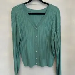リブ編みミントグリーン長袖カーディガン M
