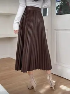 dazy shein PUレザー プリーツスカート 茶 M