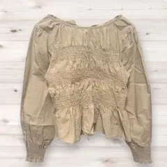 マジェスティックレゴン M ベージュ シャーリング オフショルダー コットンのサムネイル