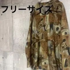 昭和レトロ ヴィンテージ 柄シャツ デザインシャツ 総柄 ポリシャツ 古着女子