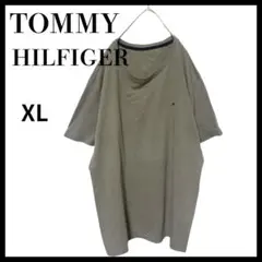 TOMMY HILFIGERトミーヒルフィガー刺繍ロゴTシャツ グレー XL古着