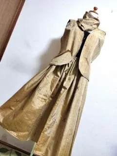 1877　着物リメイク☆大島紬ギャザースカート＆リバーシブルベスト+ストール