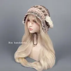 羊耳　垂れ耳　ボンネット　フード帽　帽子　耳付き帽子　グランジ　森ガール　編み物のサムネイル