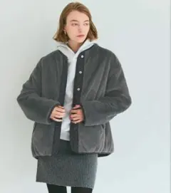 新品Mサイズ cocaウォッシャブルリバーシブルキルティングブルゾン/チャコール