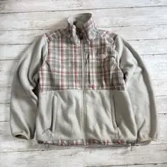 デナリジャケットノースフェイス チェック柄切替 フリース M 薄い灰色　古着