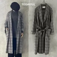 【美品】TODAYFULトゥデイフル　ブラッシュチェックガウン コート