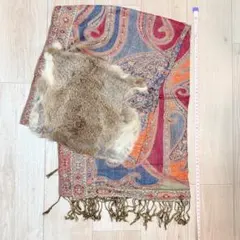 goa ゴア ラビットファー付　ペイズリー大判ストール