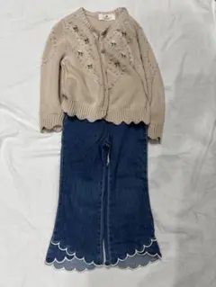 H&M 花刺繍カーデ＋デニム セット キッズ 100-105