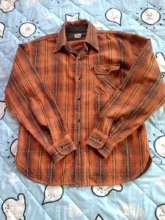 茶系チェック柄コットンシャツ