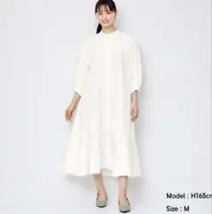 新品　バンドカラーシャツワンピース MホワイトGU