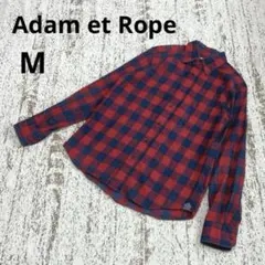 アダムエロペ 長袖 シャツ M 赤 青 チェック フランネル コットン 柔らかのサムネイル