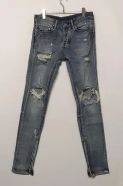 mnml ミニマル 古着 ダメージ加工 裾ジップ スキニーデニムジーンズ