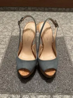 【美品】R&E コルク スエード コルク オープントゥ ハイヒールサンダル 厚底