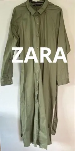 ZARA　オリーブグリーン 長袖 シャツワンピース
