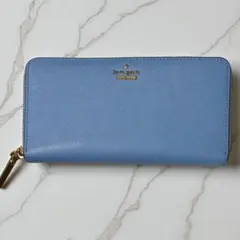 【美品】Kate spade 長財布 ラウンドジップ ブルー サフィアーノレザー
