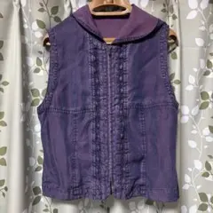 フード付きベスト 紫 古着 M