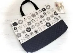 handmade レッスンバッグ シンプル お花 ベージュ キルティング