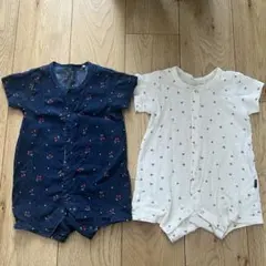 【2枚セット】ハート柄　チェリー柄　ロンパース　ショートオール　カバーオール
