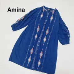Amina アミナ ネイティブ柄インド綿ワンピース チャイハネ ブルー