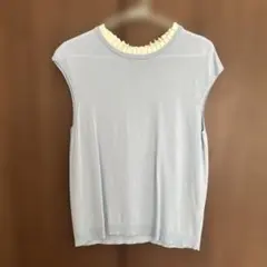 DoCLASSE ノースリーブ サマーニットフリルネック ライトブルー