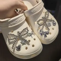 780 ジビッツ クロックス アクセサリー サンダル シルバー リボン ビジュー