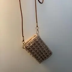 ベージュ ワッフル編み スマホショルダーバッグ・Dかん・ショルダーつき❤️