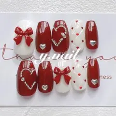 ネイルチップ　ガーリー　キルティング　リボン　ハート