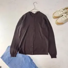 英国製 ジョンスメドレー ウール100% カーディガン ブラウン レディスM