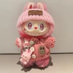 ピンクlabubu洋服ラブブぬいぐるみ着17cm ぬい服　着せ替え服3点セット