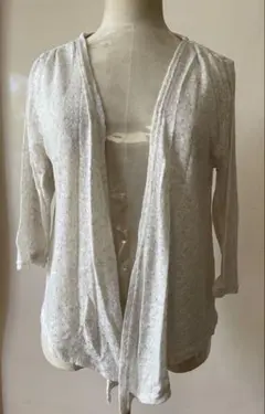 美品　透かし編み　７分丈　カーディガン　サイズｌ