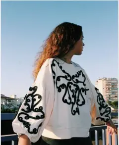 ZARA コード刺繍バルーンスリーブ トレーナー