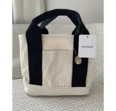 トートバッグ 小さめ　帆布 トートバッグ キャンバス3つ仕切り 軽量 白x黒