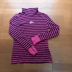 FILA ピンク黒ストライプ 微起毛ハイネックシャツ